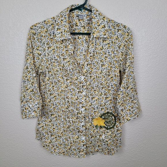 Guess Yellow Rose Floral Print Button Down Shirt Size Small Vintage (2318) - Picture 1 of 7